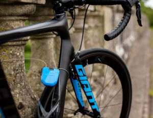 road bicyle locked to a stone bridge using hiplok fx cable bike lock