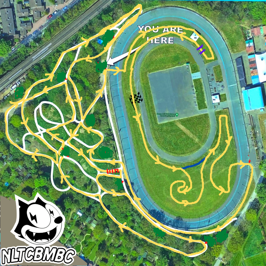 Map of cycling track for the North London Thunder Cats  fixed gear criterium around Herne Hill Velodrome